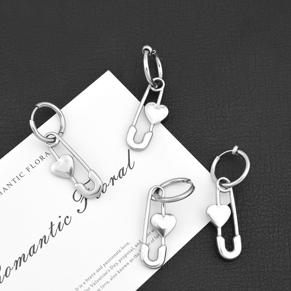 Women's & Men's Love Pin Ear Clip Stainless Steel Earrings