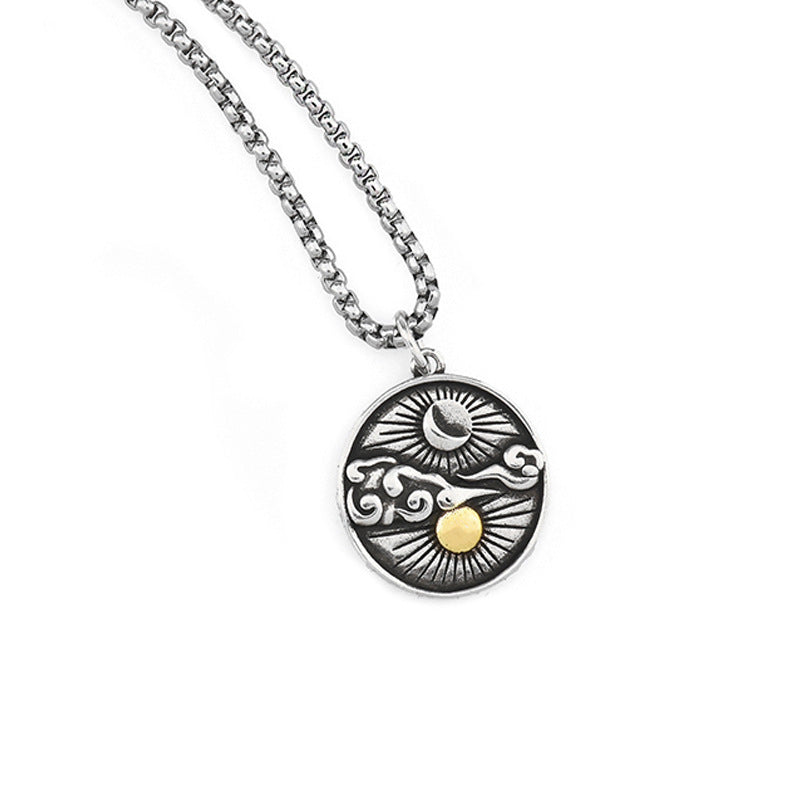 Men's Trendy Unique Twilight Distressed Imitation Thai Sier Sun Moon Star Necklace