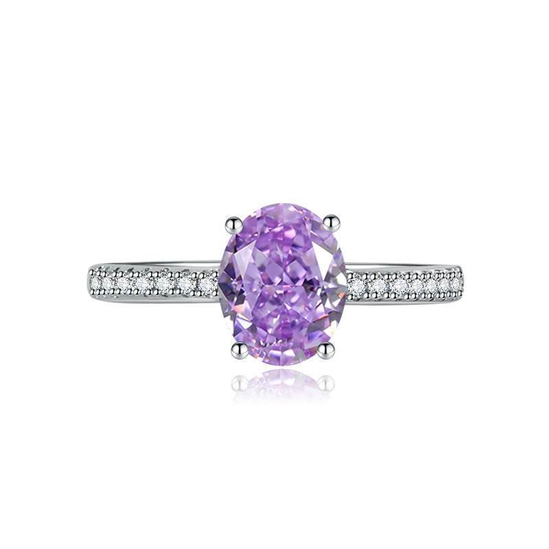 Multicolor Ice Flower Cut Oval CZ Adjustable Ring, Pave Band, 7*9mm 5A Cubic Zirconia, 6 Color Options, Dainty Luxe