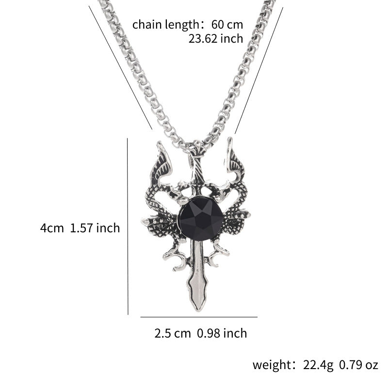 Men's Inlaid Double Dragon Sword Boys Necklace