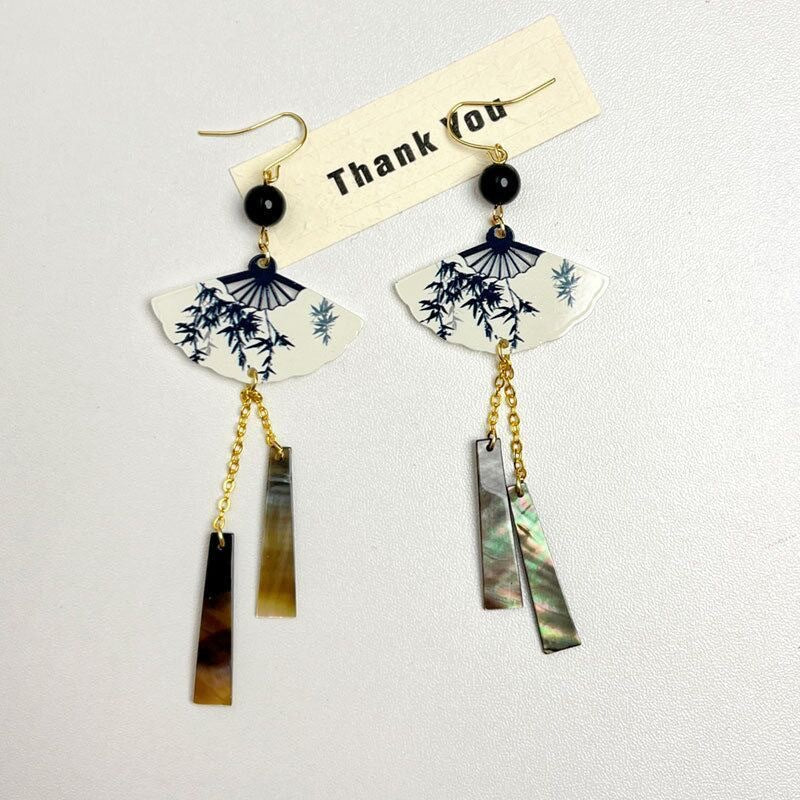Retro National Fan-shaped Tassel Temperamental High Earrings