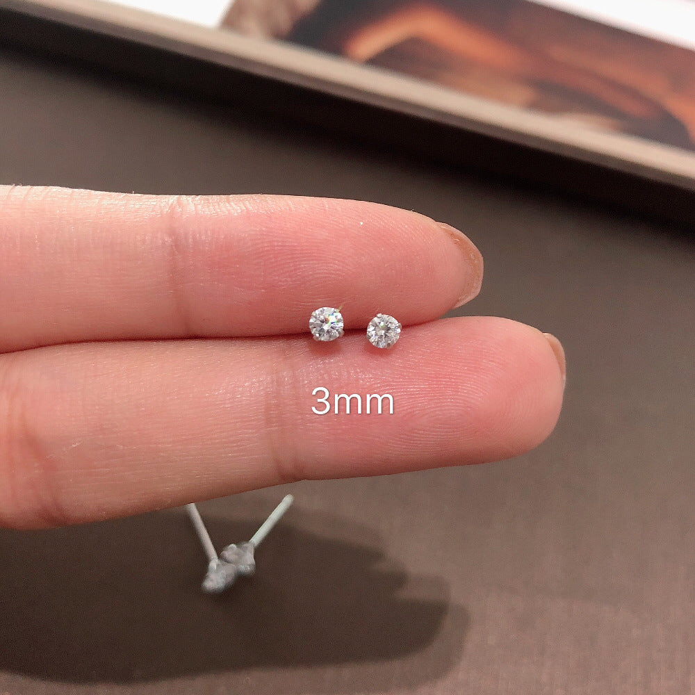 Women's & Men's Sterling Sier Super Flash Diamond Small Ear Stud Earrings