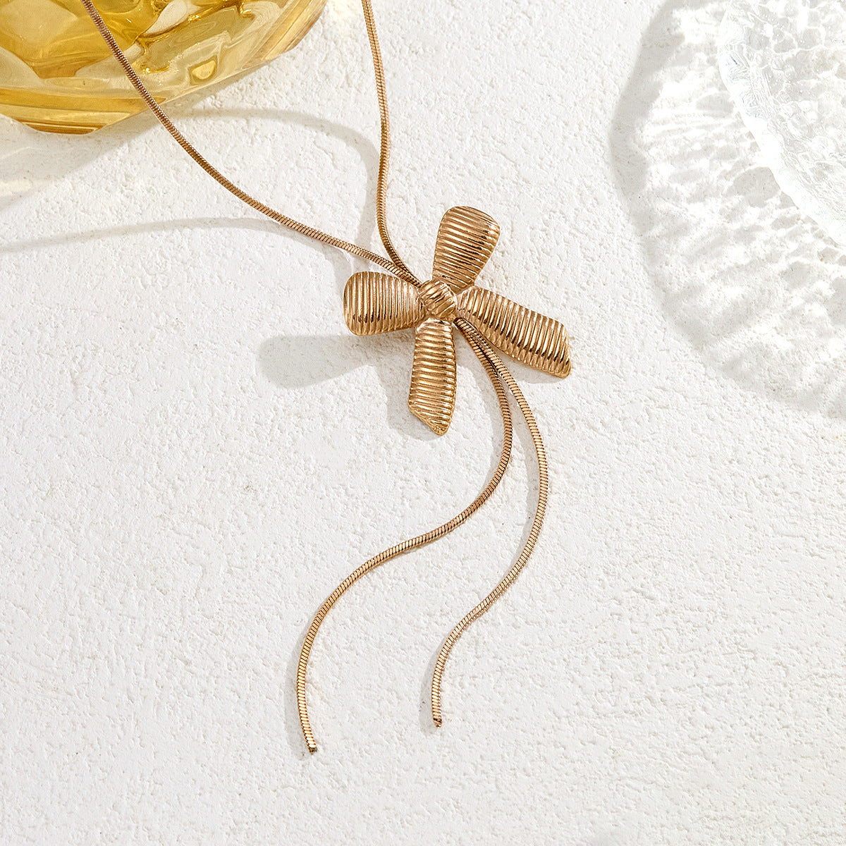 Korean Style Stainless Steel Bow Golden Suit Earrings