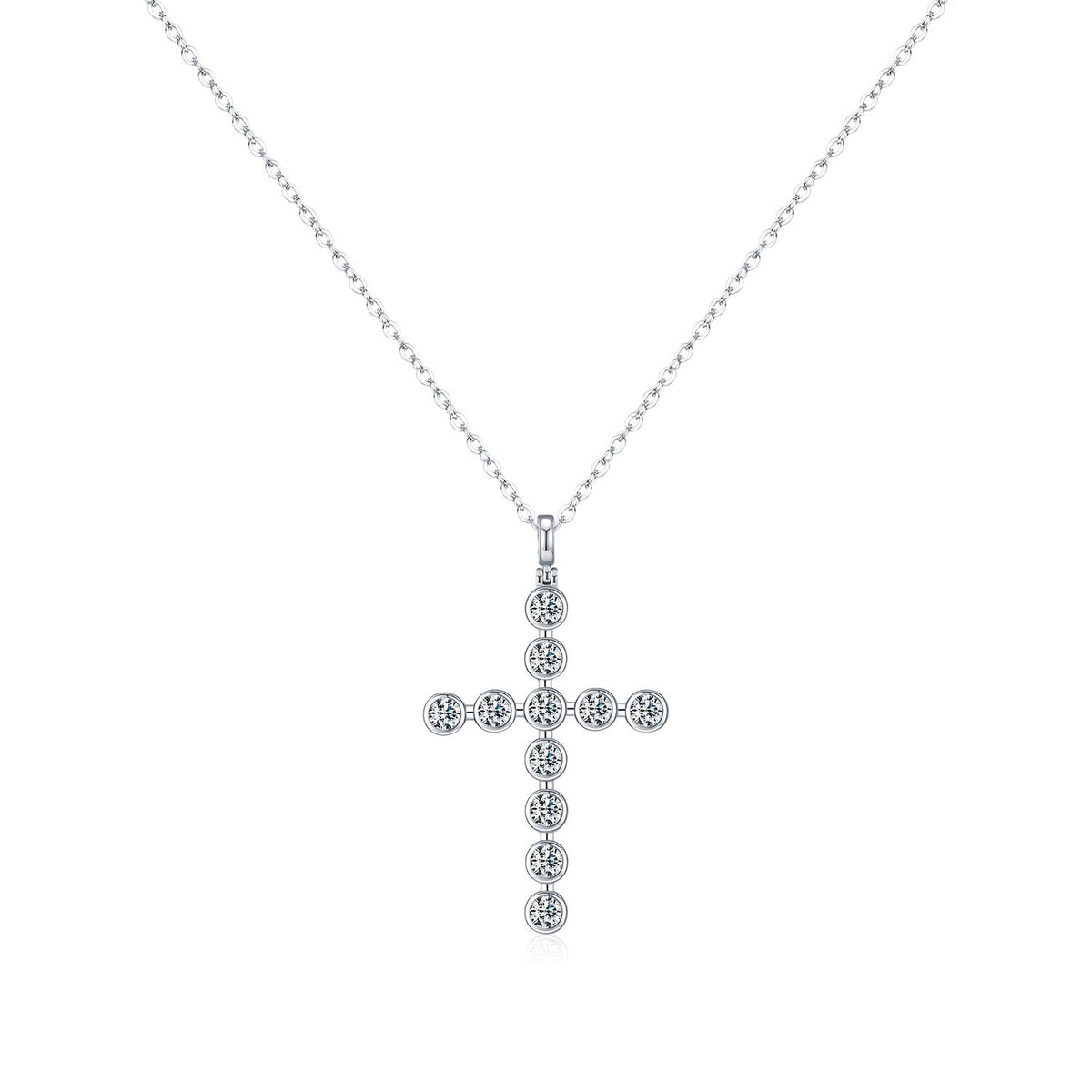 Geometric Cross Necklace with VVS1 D-Color VVS1 Moissanite Stones in Sterling Silver