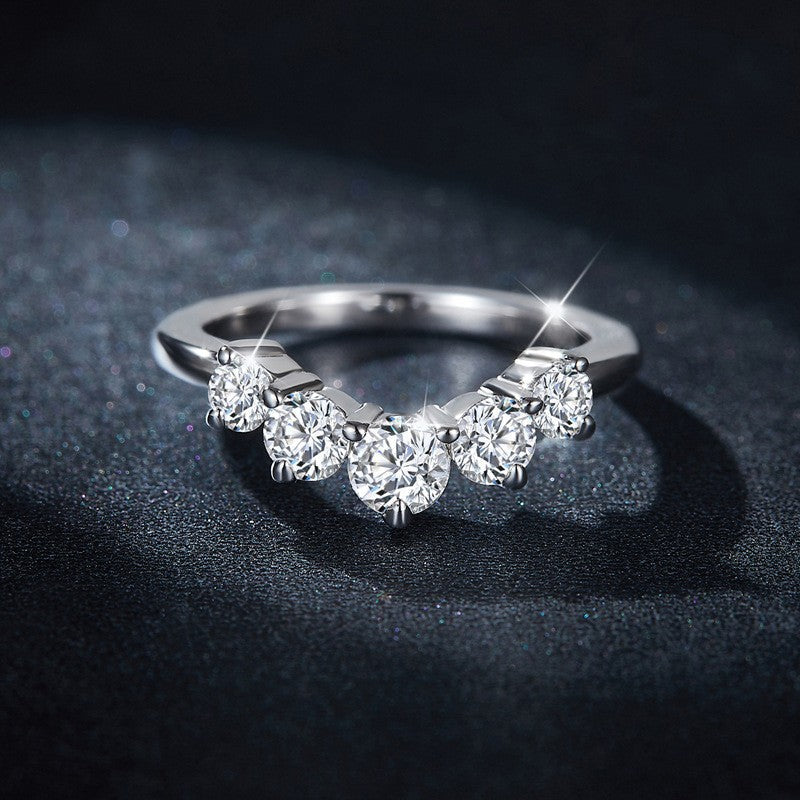V-Shape Stackable Half-Circle Ring Set – Premium Moissanite on Sterling Silver with 18K Gold Plating