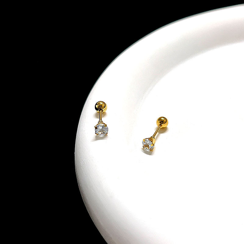 Women's & Men's Titanium Steel Threaded Rods Twisted Ball Ear Crystal Zircon Stud Earrings