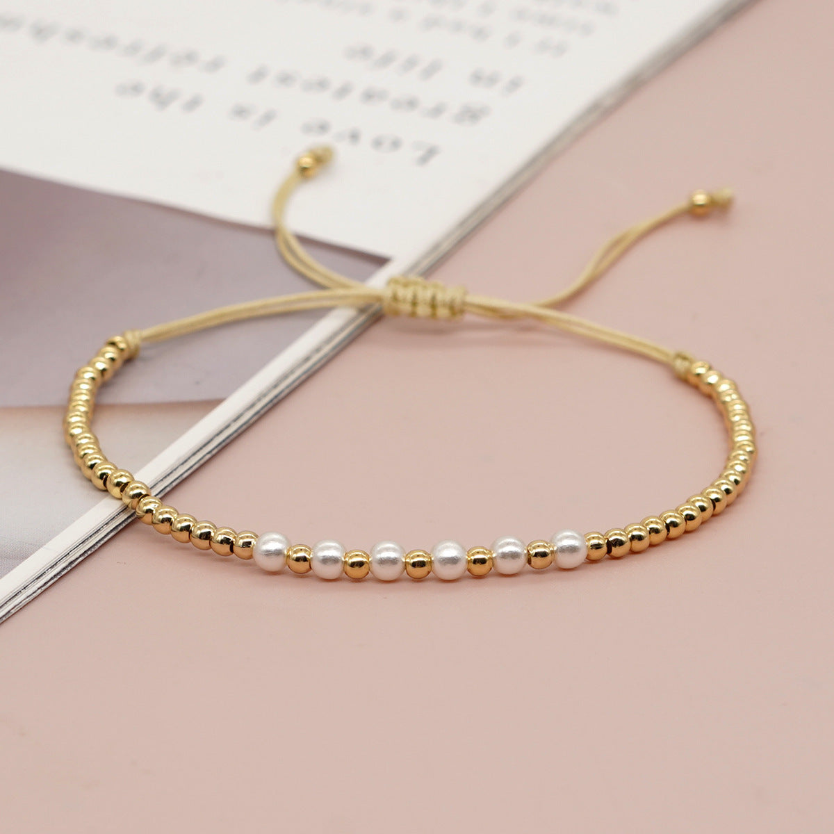 Women's Luxury Fashion Pearl Colorful Beads Gold Bracelet