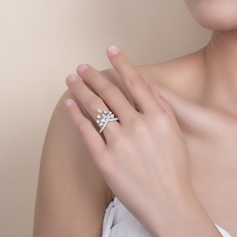 Crown Stack Engagement Ring: D-E Color D-Color VVS1 Moissanite Drop-Cut Solitaire in Sterling Silver with 18K Gold Plating