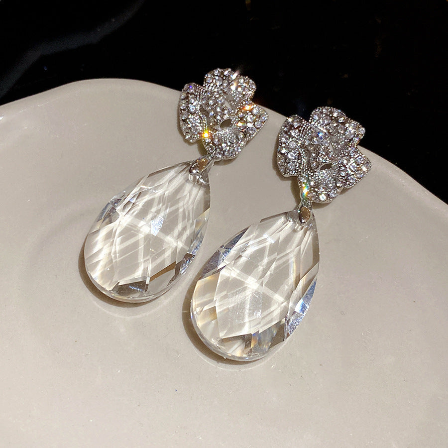 Sier Needle Zircon With Diamond Cross Personality Fashion Refined Grace Earrings