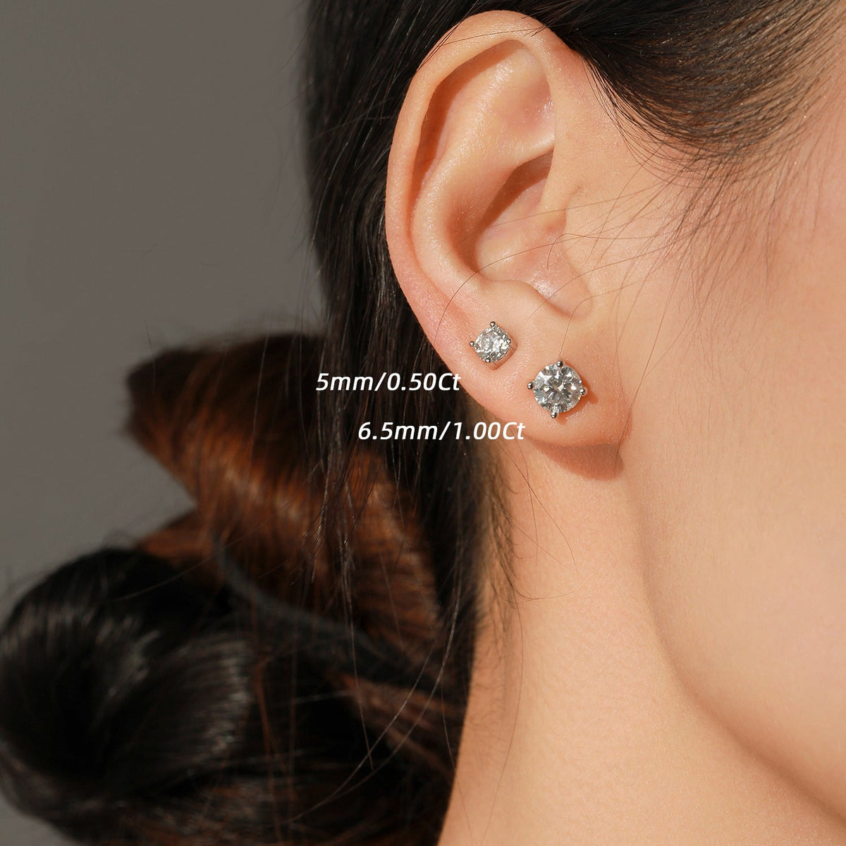 Round D-Color VVS1 Moissanite Stud Earrings in Sterling Silver – Minimalist French-Inspired Design