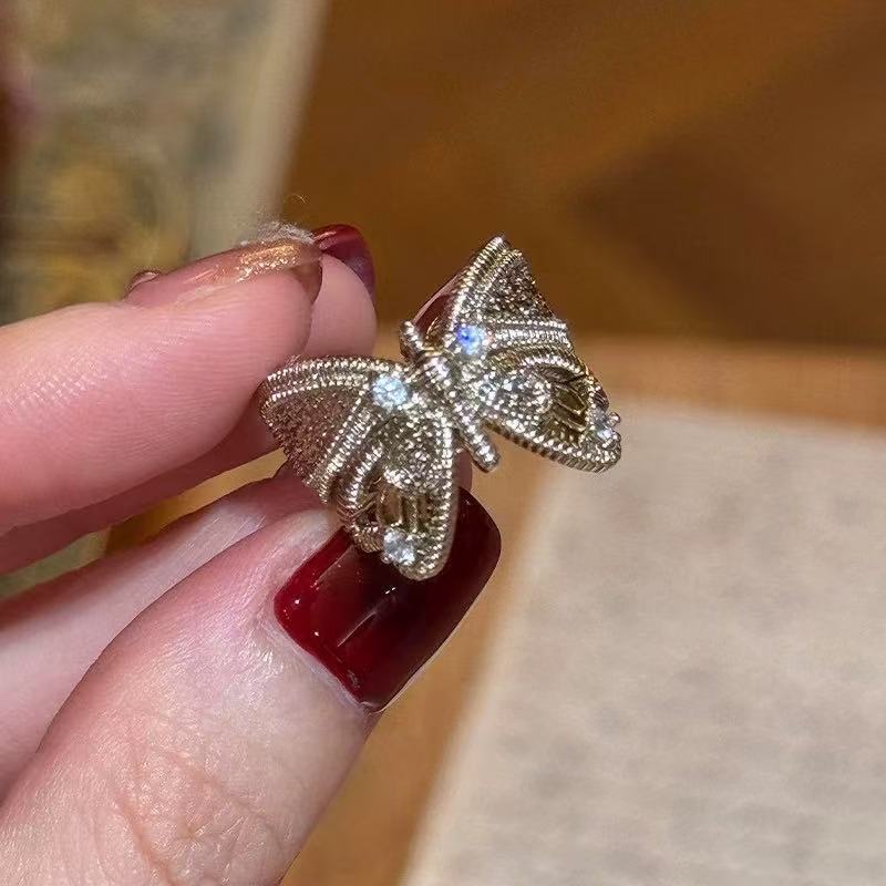 Coffee Gold Flower-de-luce Butterfly Retro Minority Design Open Twin Rings