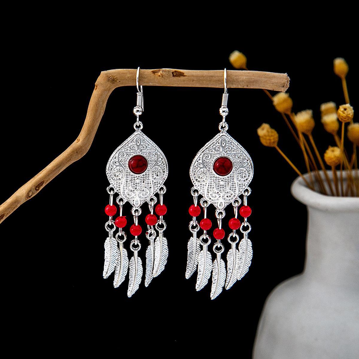 Colorful Long Feather Tassel Scenic Spot Earrings