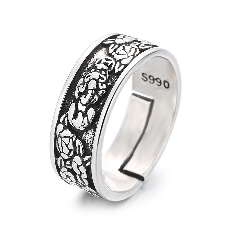 Men's Vintage Thai Sier Money Drawing Pi Lucky Rose Rings