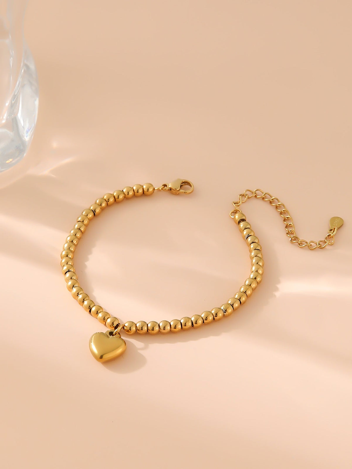 Women's Steel Heart Round Beads Gold Beaded Bracelets