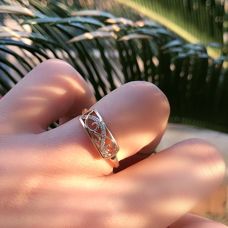 Women's Fashion Zircon Simple Elegant Flower Copper Plated Real Ring
