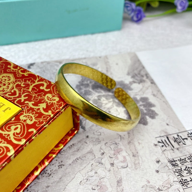 Women's Glossy Brass Open-ended Plum Blossom Dragon Phoenix Fu Bracelets