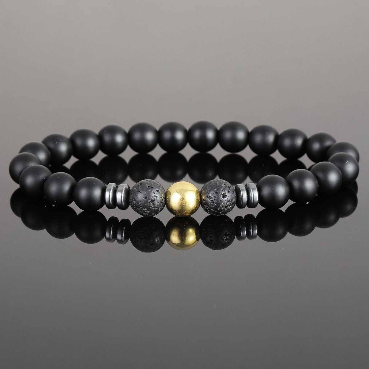 Women's & Men's Black Bead Stone Hematite Spacer Volcanic Bracelets