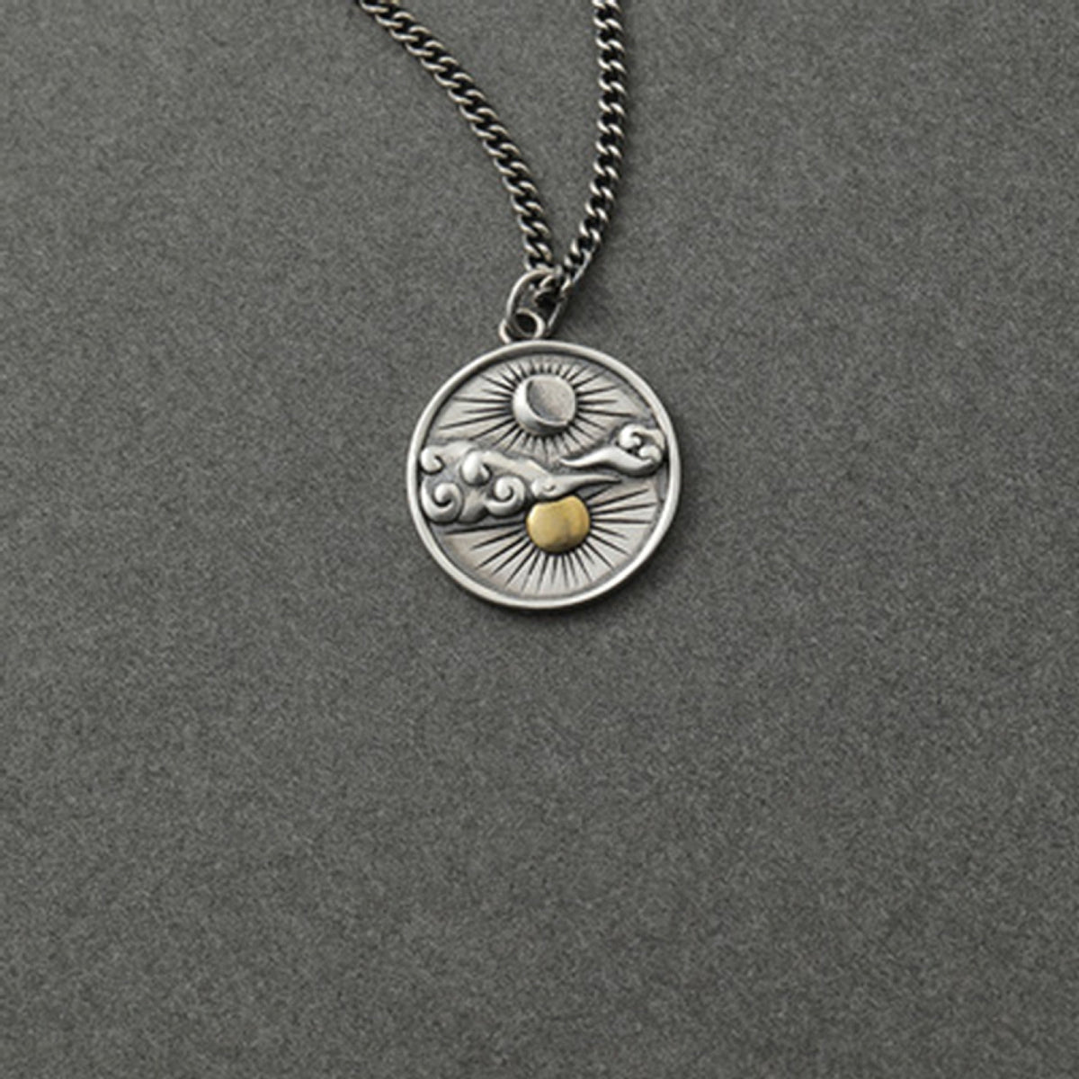 Men's Trendy Unique Twilight Distressed Imitation Thai Sier Sun Moon Star Necklace