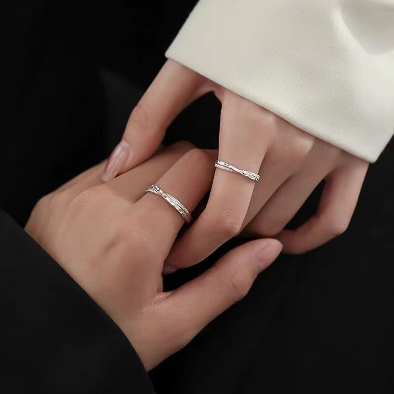 Women's & Men's Sier-plated Star Sea Couple Design Open Ring