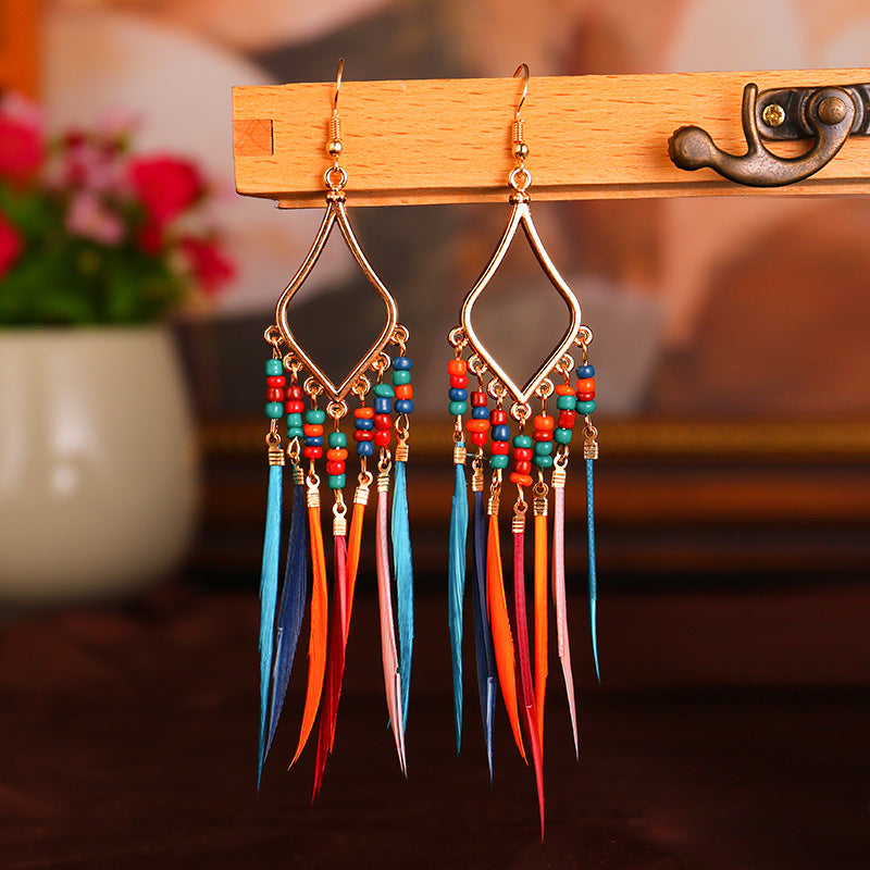 Women's Bohemian Ethnic Tassel Blue Ear Vintage Earrings