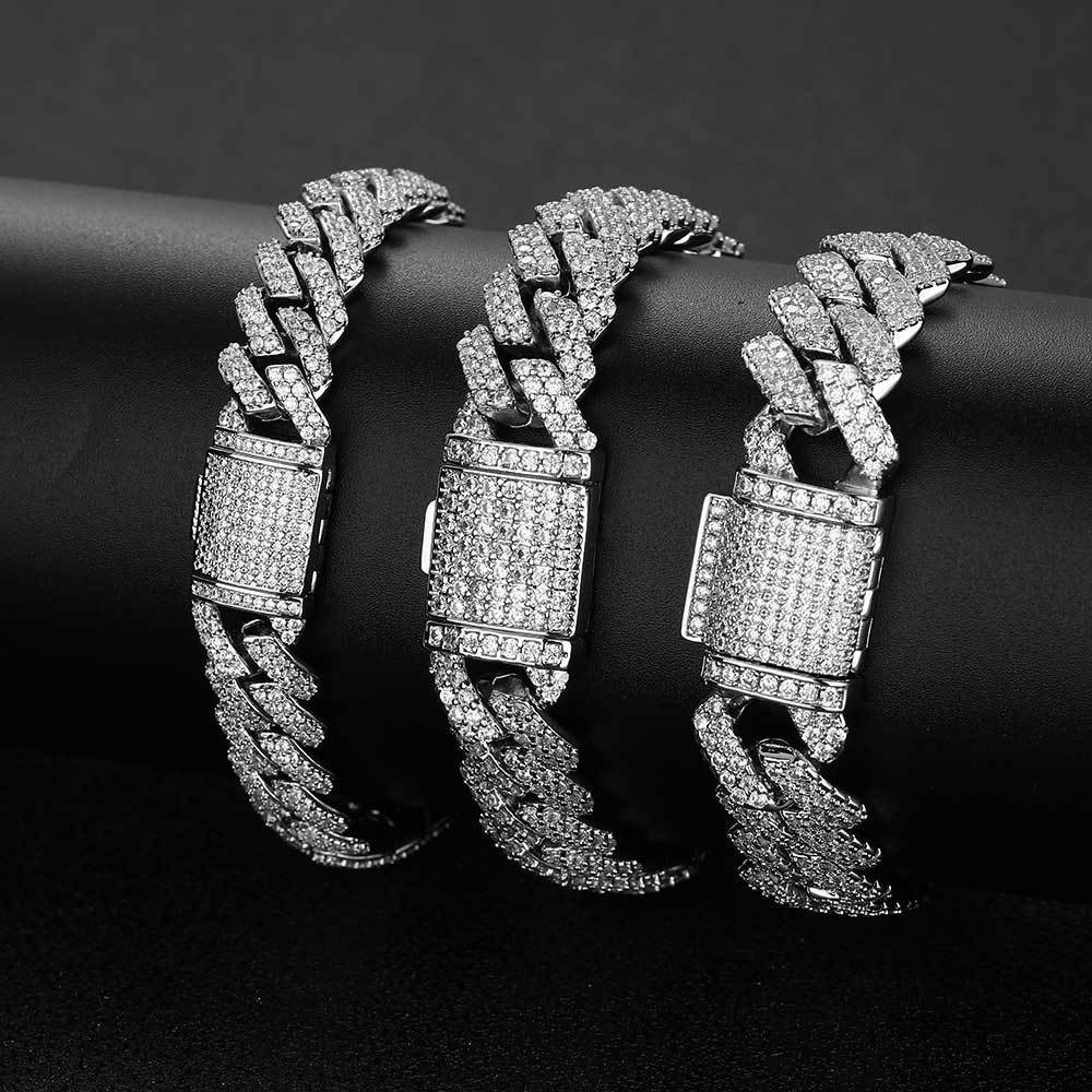 Cuban Link Zirconia Chain Bracelet in Gold or White Gold – Bold Hip Hop Jewelry for Men and Women