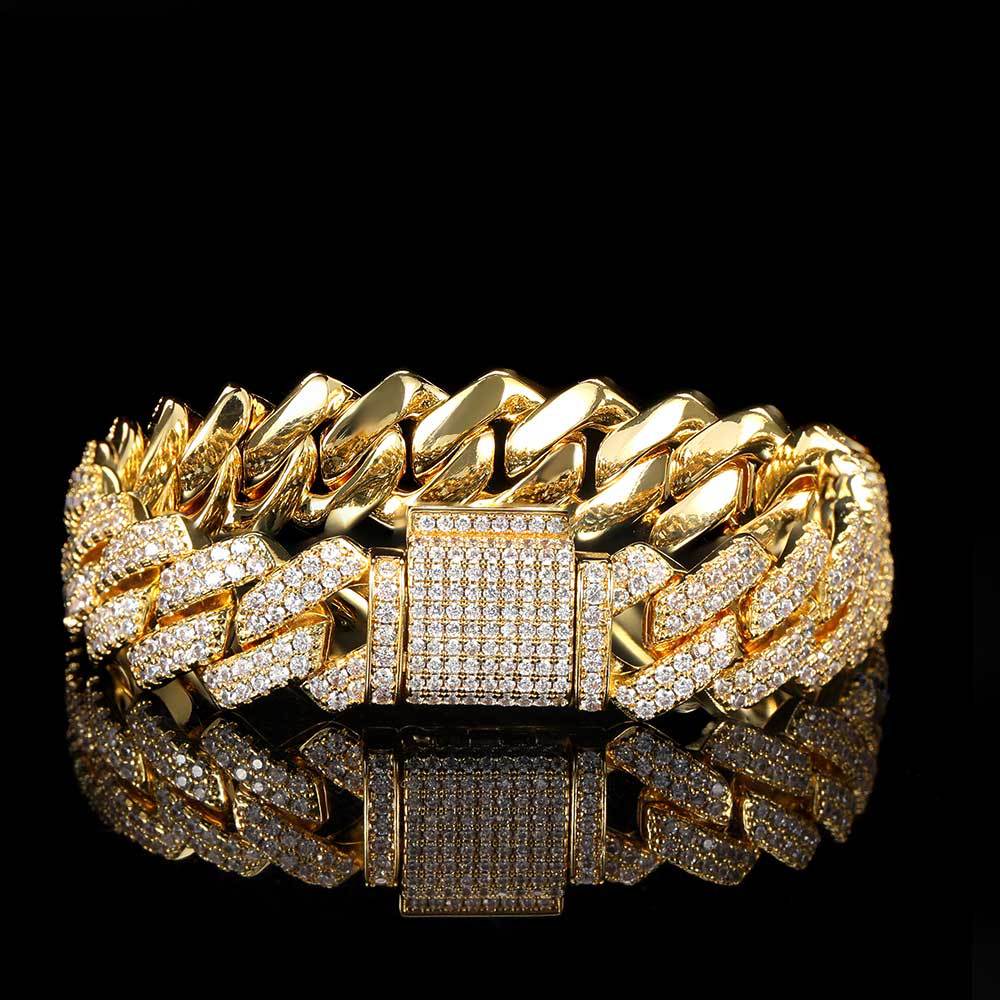 Cuban Link Zirconia Chain Bracelet in Gold or White Gold – Bold Hip Hop Jewelry for Men and Women