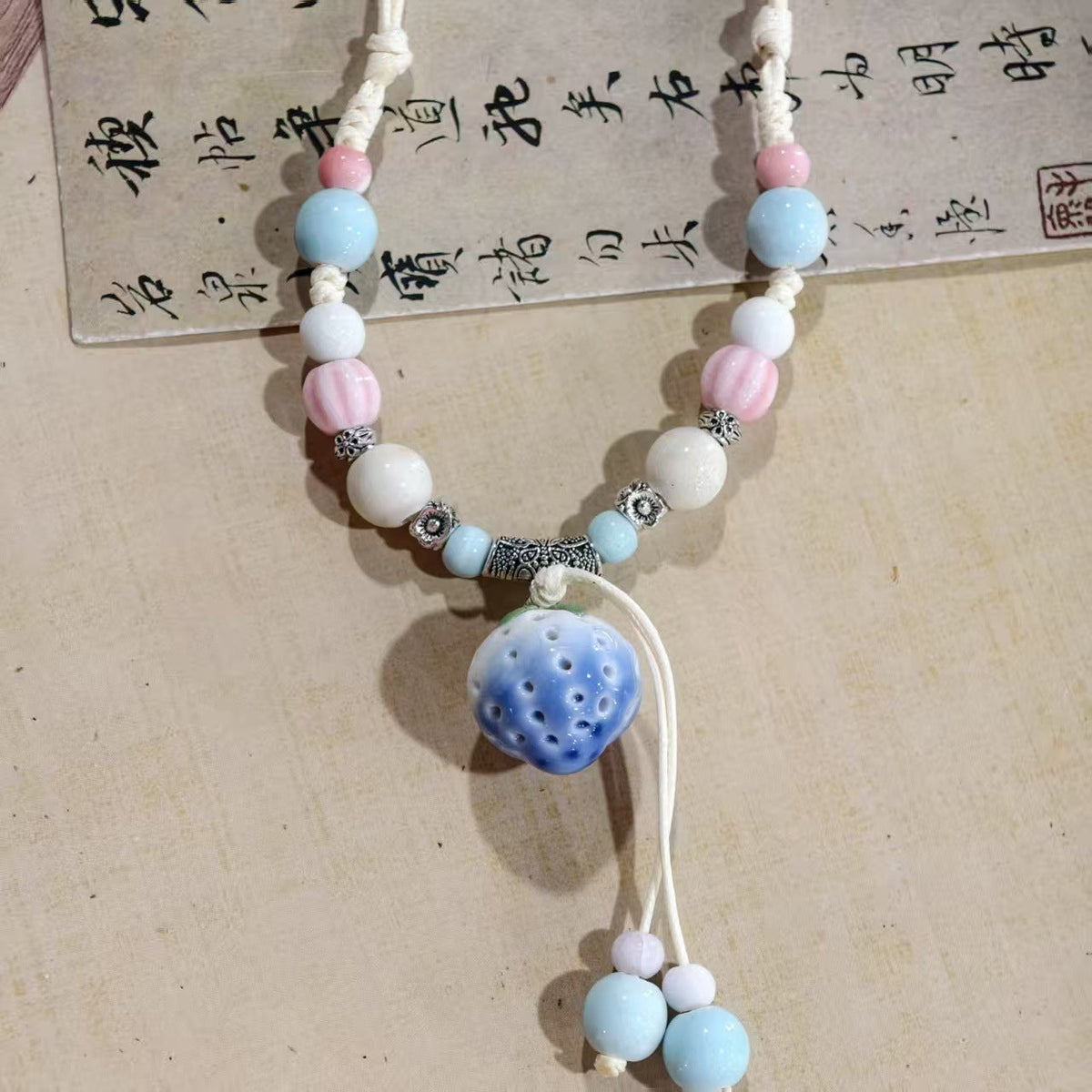 Women's Retro Ethnic Style Ceramic Butterfly Bell Fashionable Necklace