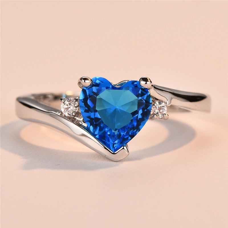 Women's Love Water Blue Zircon Fashion Wedding Ring