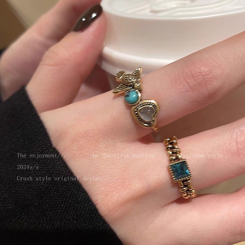 Chinese Style Flying Bird Love Heart-shaped Design Retro Distressed Ring