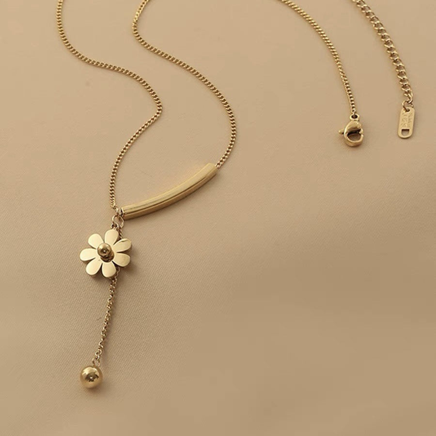 Korean Style Little Daisy Tassel Female Light Luxury Minority High-grade Necklace