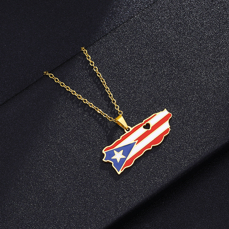 Women's & Men's Stainless Steel Drop Oil Puerto Rico Necklaces