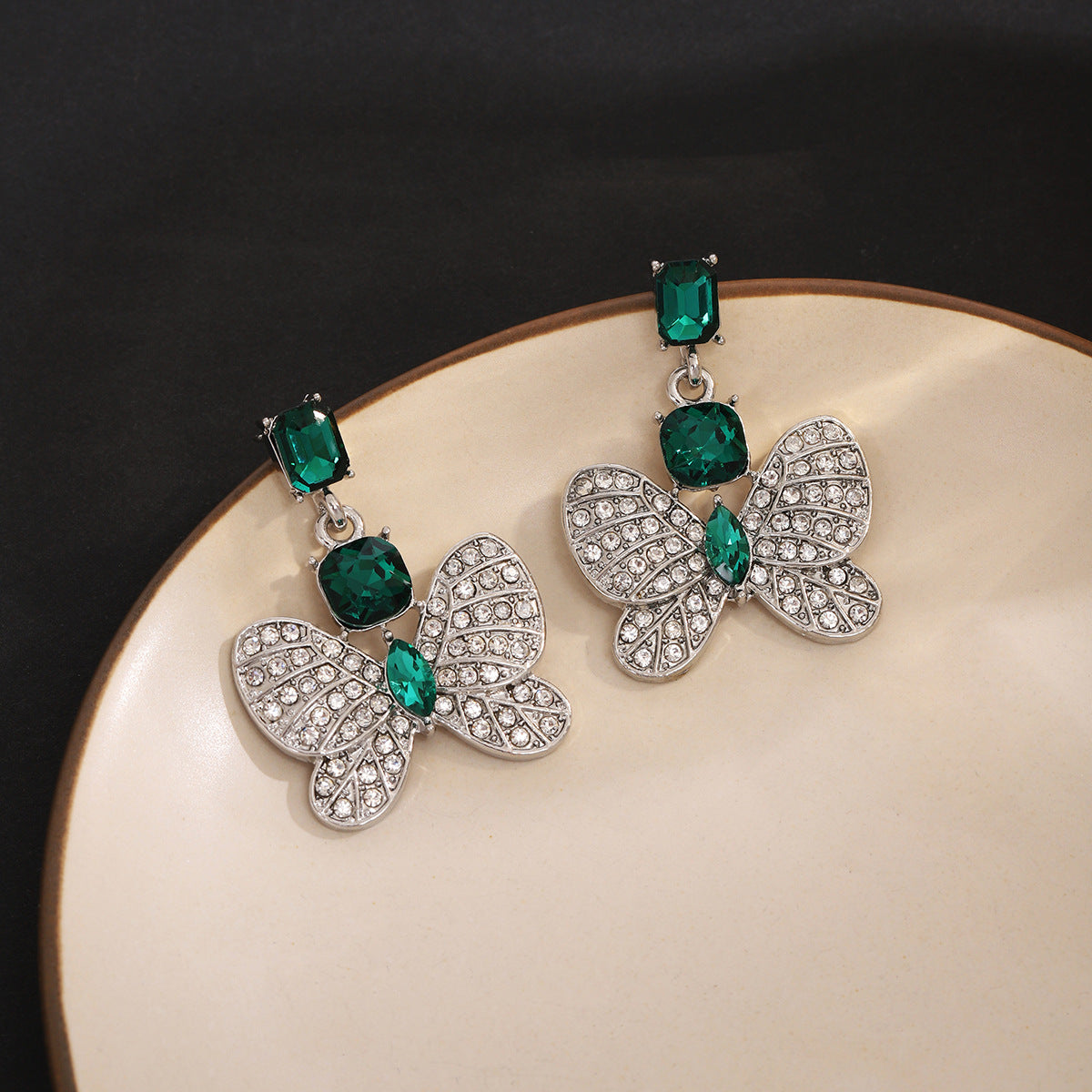 Women's Sier Needle Retro Exquisite Diamond Butterfly Niche Personality Earrings