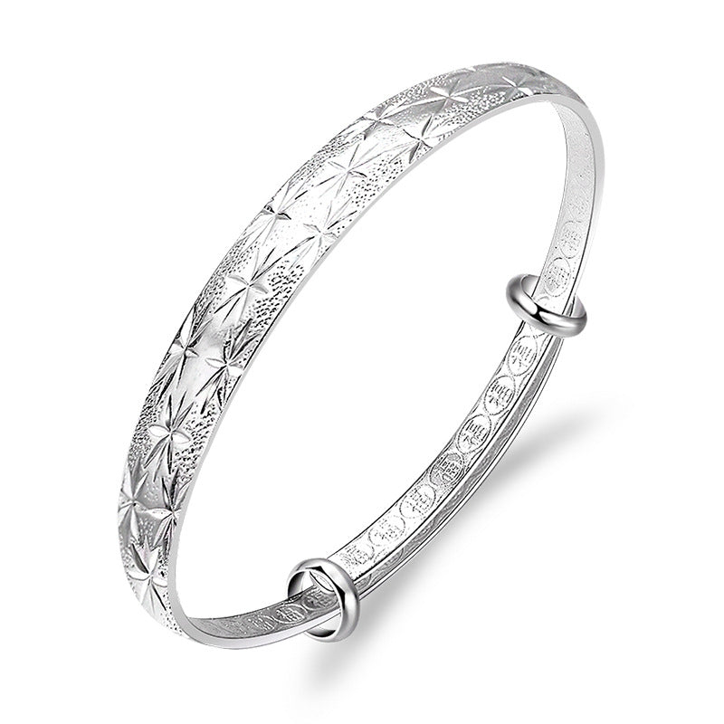 Women's Fashionable Simple Sier Wide Face For Personalized Opening Bracelet