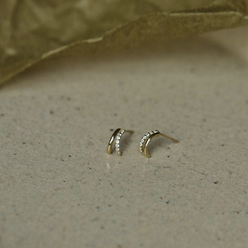 Women's Sier Gold-plated Inlaid Zircon Double Row Fresh Stud Earrings