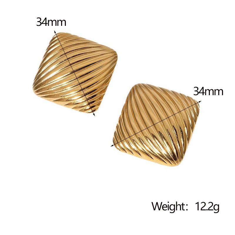 Women's Stainless Steel Real Gold Titanium Square Prism Light Luxury Stud Earrings