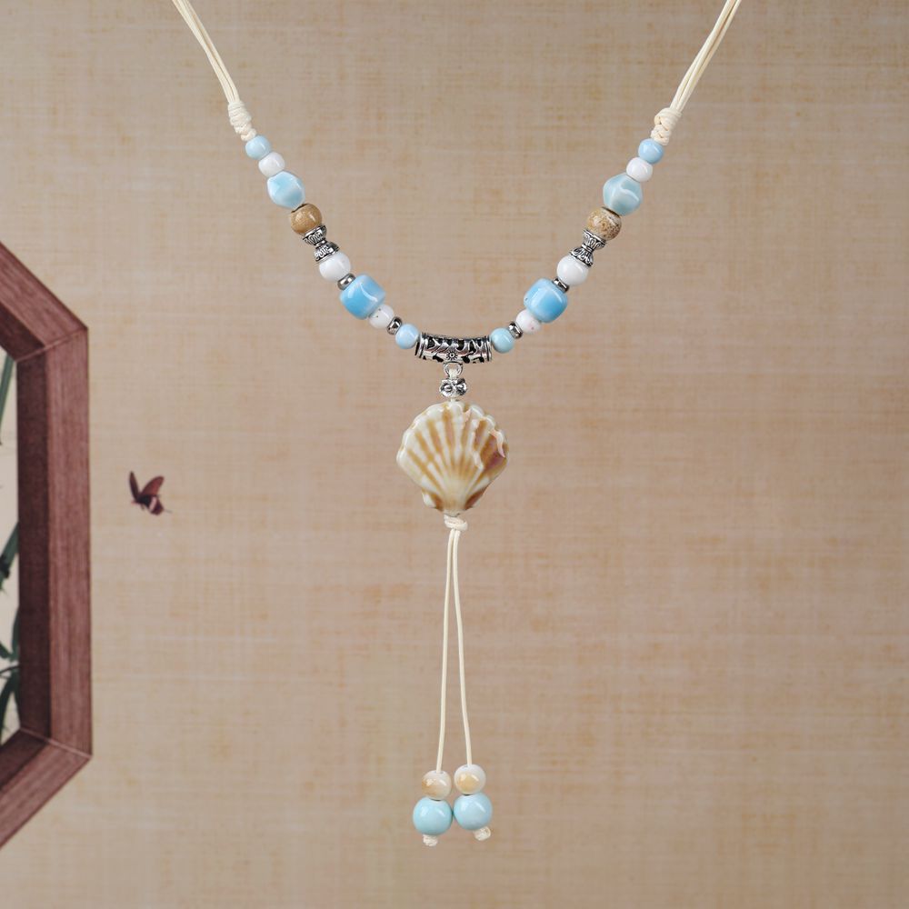 Women's Retro Ethnic Style Ceramic Butterfly Bell Fashionable Necklace