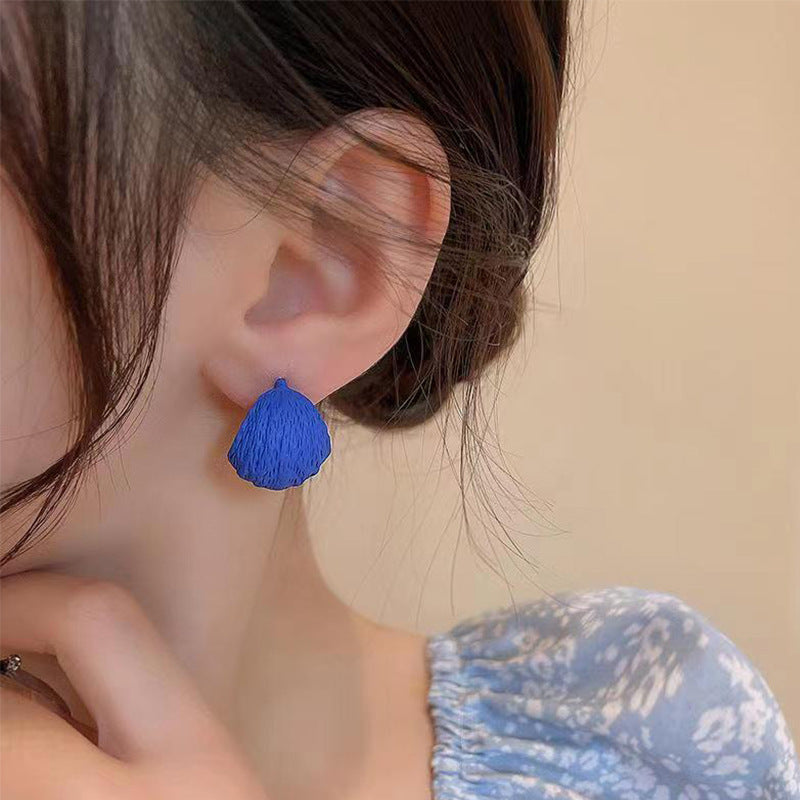 Women's Style Pleated Brushed Texture Ear Niche Semicircle Shaped Sier Needle Earrings