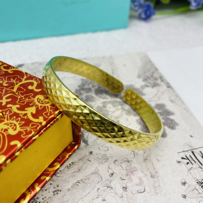 Women's Glossy Brass Open-ended Plum Blossom Dragon Phoenix Fu Bracelets