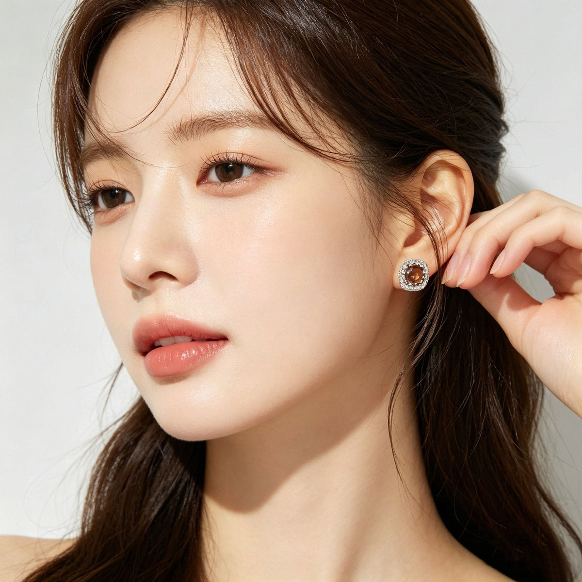 Luxury Style Caramel Zircon Ear Copper Alloy Micro Inlaid Zirconium Earrings