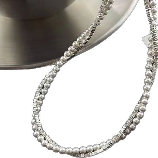Women's Pieces Of Sier Pearl Winding Double Layered Clavicle Chain Light Necklace