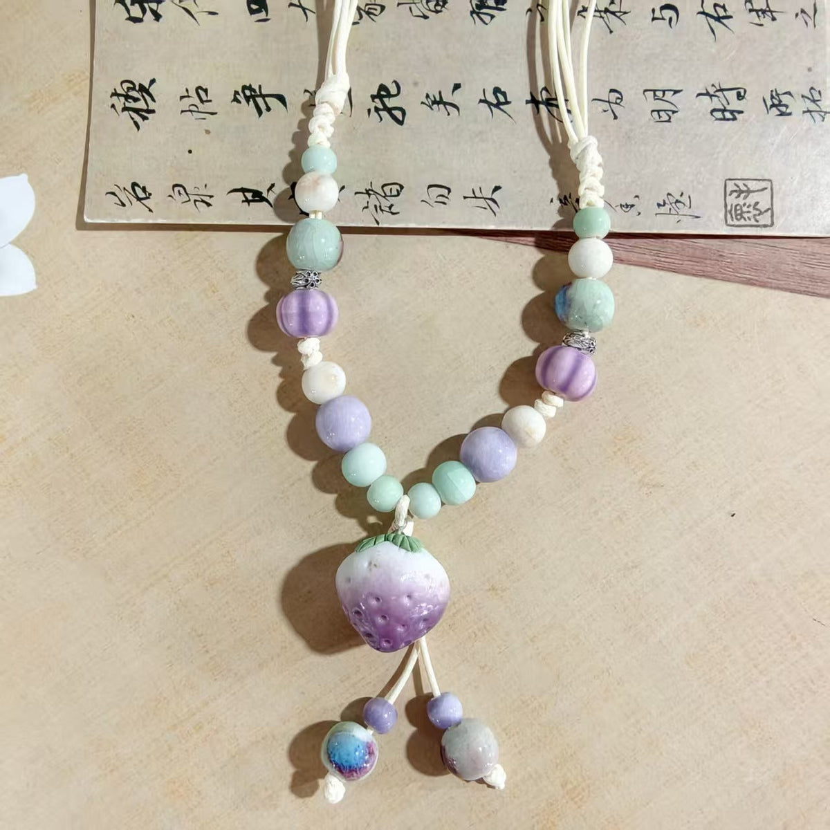Women's Retro Ethnic Style Ceramic Butterfly Bell Fashionable Necklace