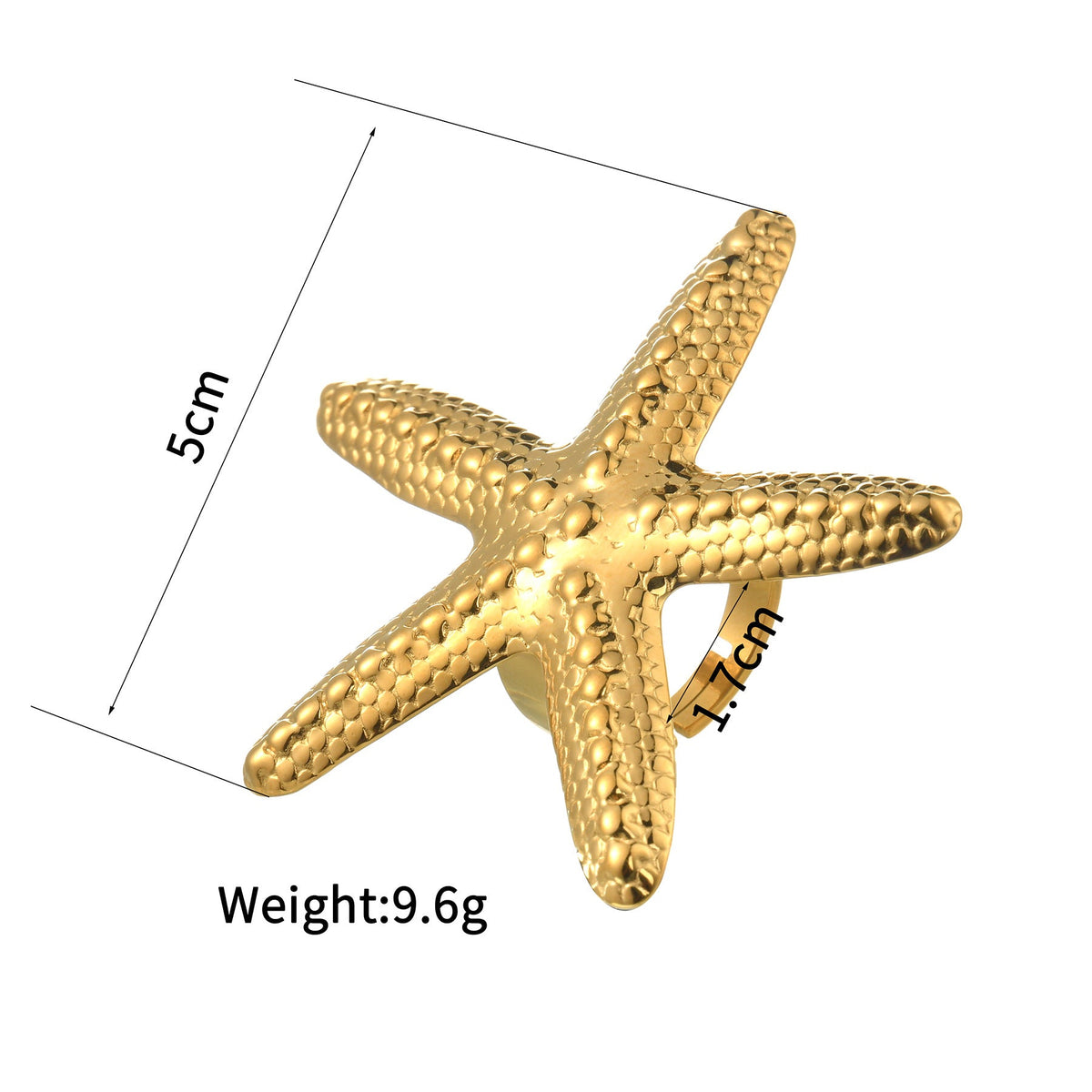 Women's Fashion Trend Stainless Steel Starfish Pearl Opening Exaggerated Design Rings