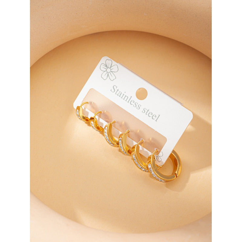 Rhinestone Niche Temperament Stainless Steel Gold Earrings