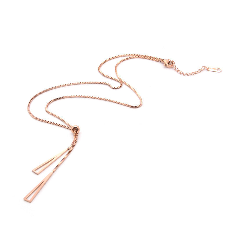 Quality Rose Gold Triangle Tassel Pull-out Titanium Steel Clavicle Chain Necklace