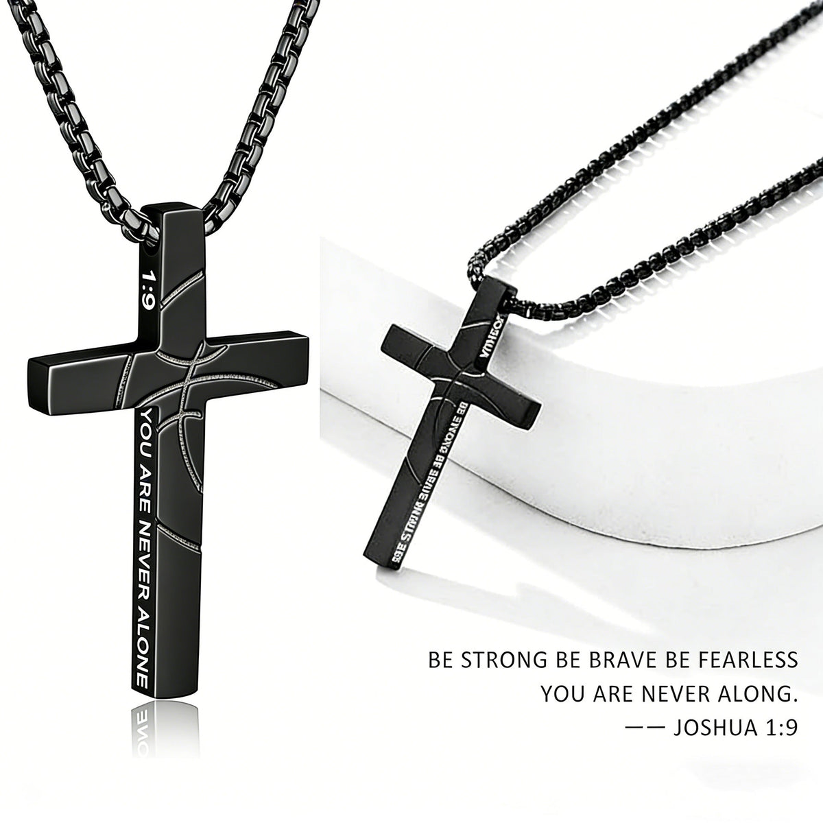 Men's Basketball Cross Double-sided Lettering Inspirational Scripture Personalized Necklace