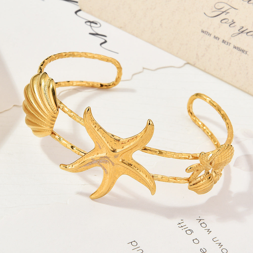 Women's Golden Ocean Wind Open-ended Sun Starfish Shell Mild Luxury Bracelet