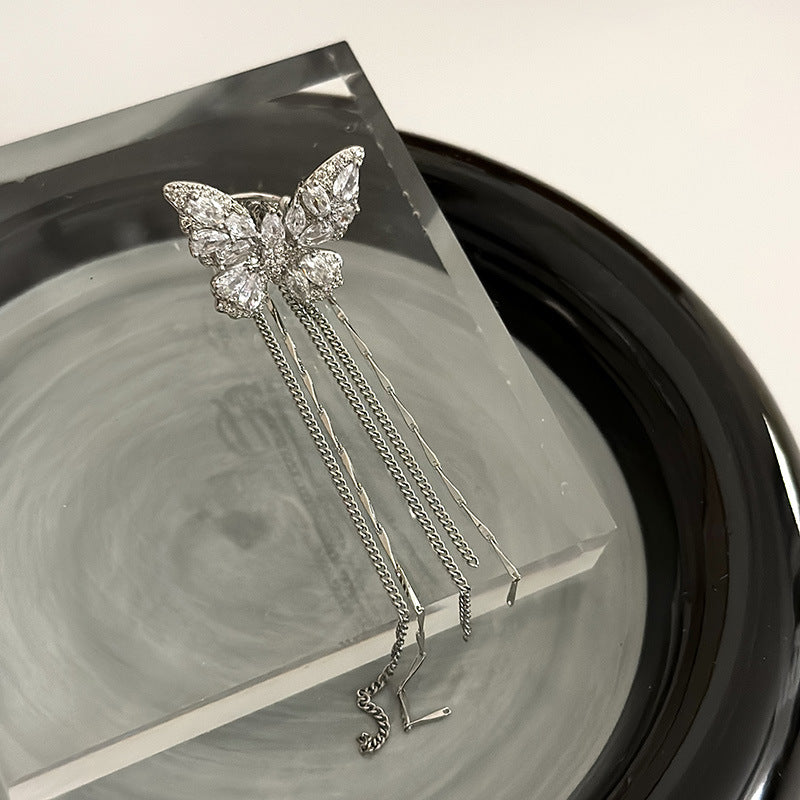 Long Butterfly Tassel Ear Clip Without Pierced Female High Rings