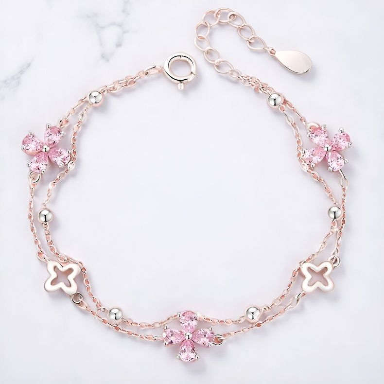 Lucky Four-leaf Clover Female Pink Sweet Light Luxury Bracelet