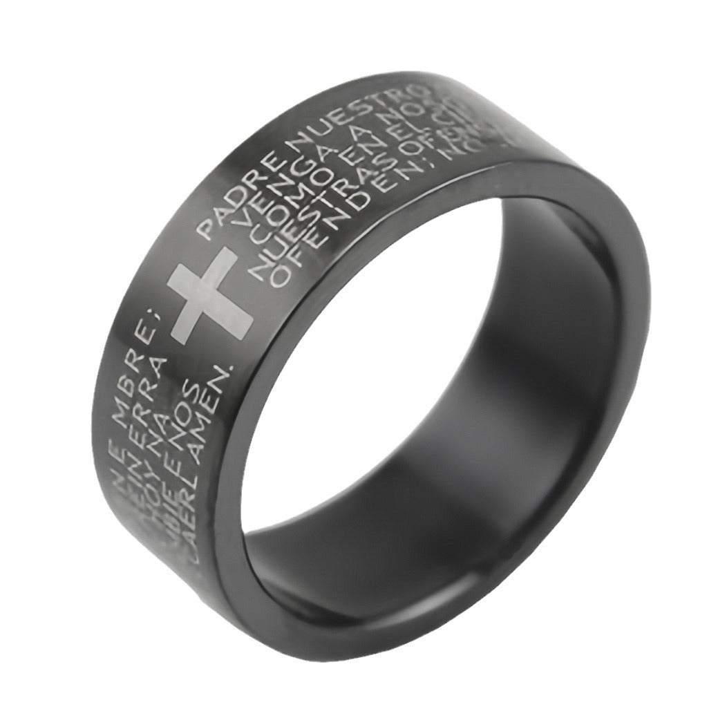 Men's Stainless Steel Personalized Carved Cross Letter Ring