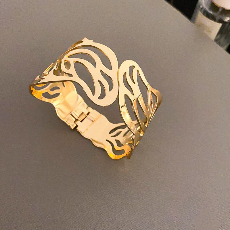 Metallic Striped Geometric Cross Flowers Openings Niche Exaggerated High Bracelet